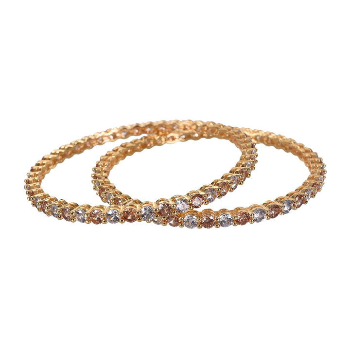 Gold Plated Radiant Bangles with Cubic Zirconia - Size 2.1 | Gold Plated Golden White American Diamond Bangles