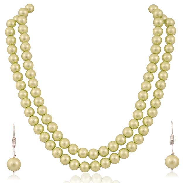 Imitation Pearl Double Strand Necklace Set with Earrings | Double Strand Imitation Pearl Set - Timeless Beauty