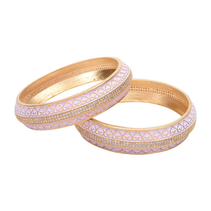 Gold Wedding Bangles with Pink Enamel | American Diamond CZ Gold Plated Pink Enamel Bangles