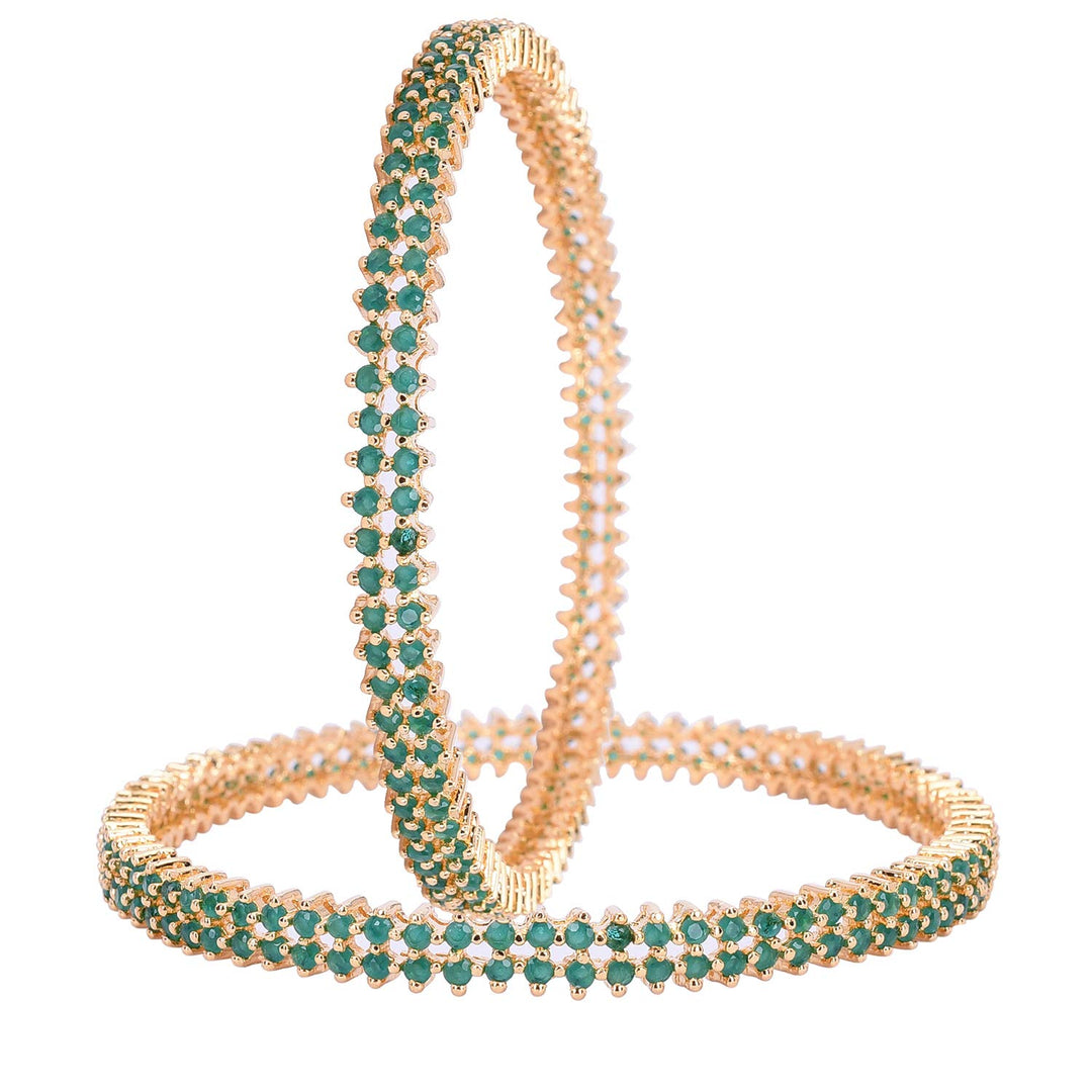 Gold Bangle Set with Green Stones | Glamorous Gold Plated Green Sleek Bangles