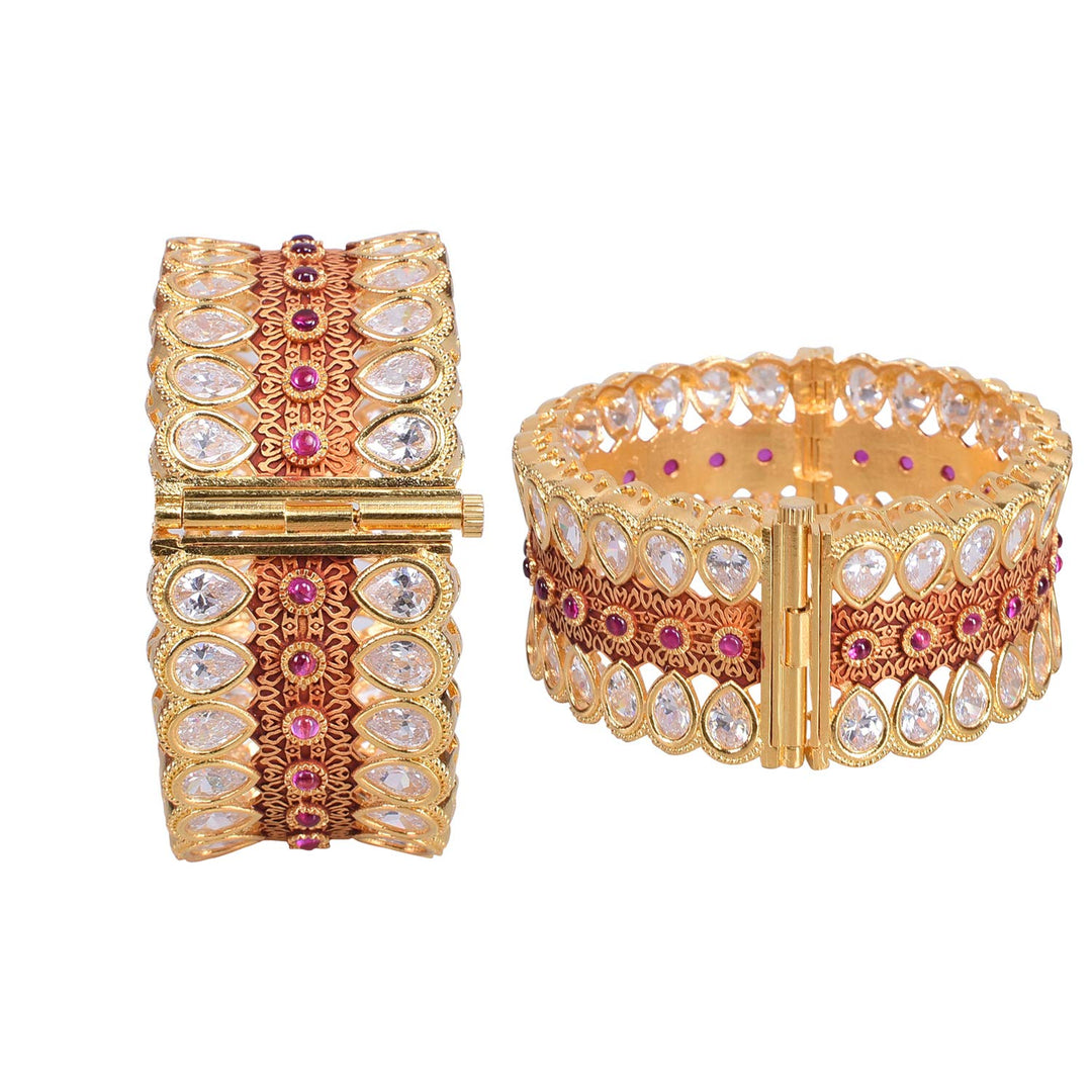 Gold Tone CZ Indian Wedding Bangles | Gold Tone CZ Zirconia Diamond Indian Bangles Set