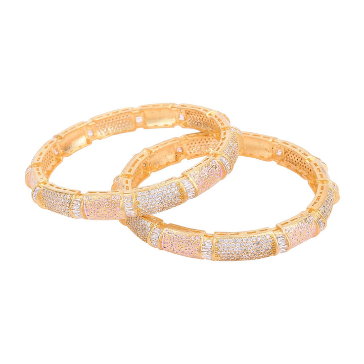 Gold American Diamond Bangle for Parties | Gold Plated White American Diamond Baguette Stone Bangles Set