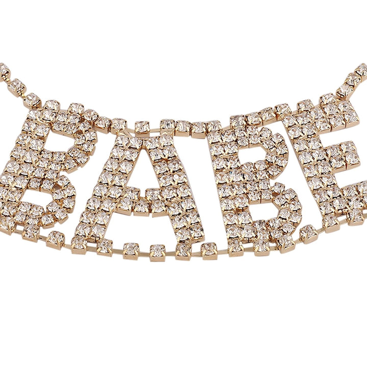 Alloy Collar Choker Necklace with Rhinestone Lettering | Gold Chain with Rhinestone "BABE" Lettered Alloy Wide Collar Choker Necklace for Women and Girls