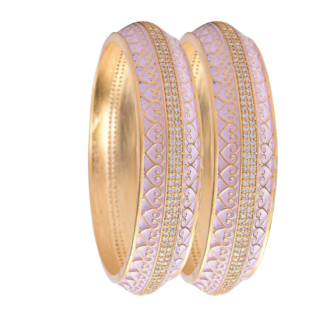 Gold Wedding Bangles with Pink Enamel | American Diamond CZ Gold Plated Pink Enamel Bangles