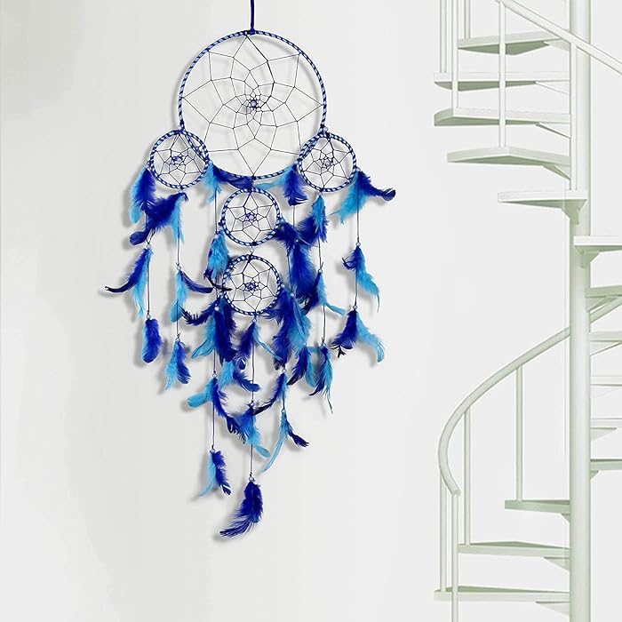Blue Metal and Feather Dreamcatcher Wall Art | Blue Metal & Feather Dreamcatcher (75cm)
