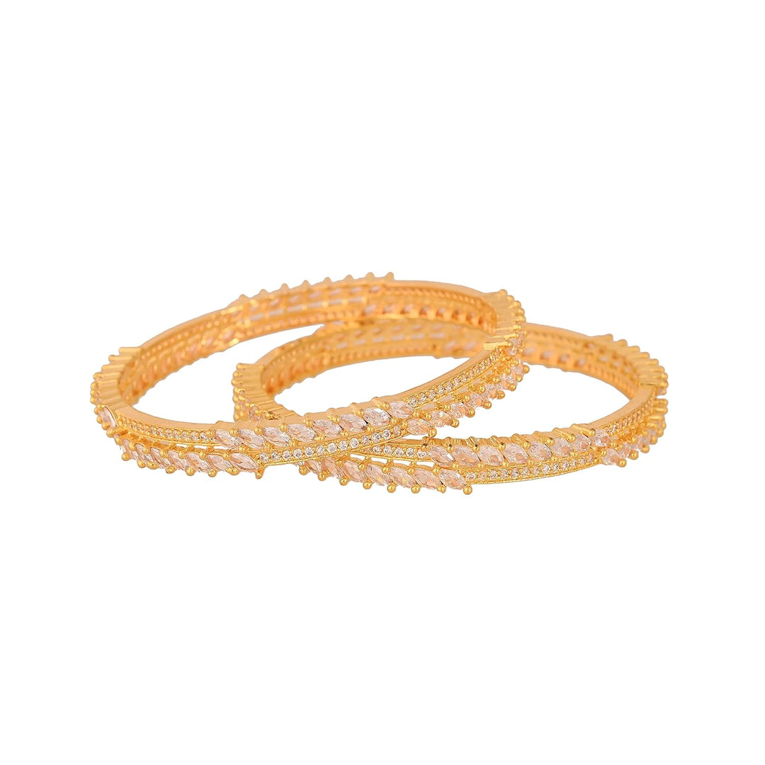 Gold Plated American Diamond Bangles Set - Brass Material, Size 2.4 | Gold Plated White American Diamond Stone Bangles Set