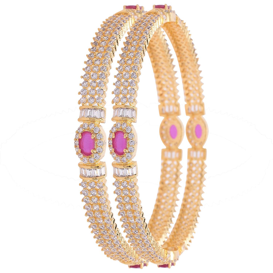 Gold Plated Diamond Bangle - Size 2.6 | Gold Plated Baguette Stone Traditional Bangle