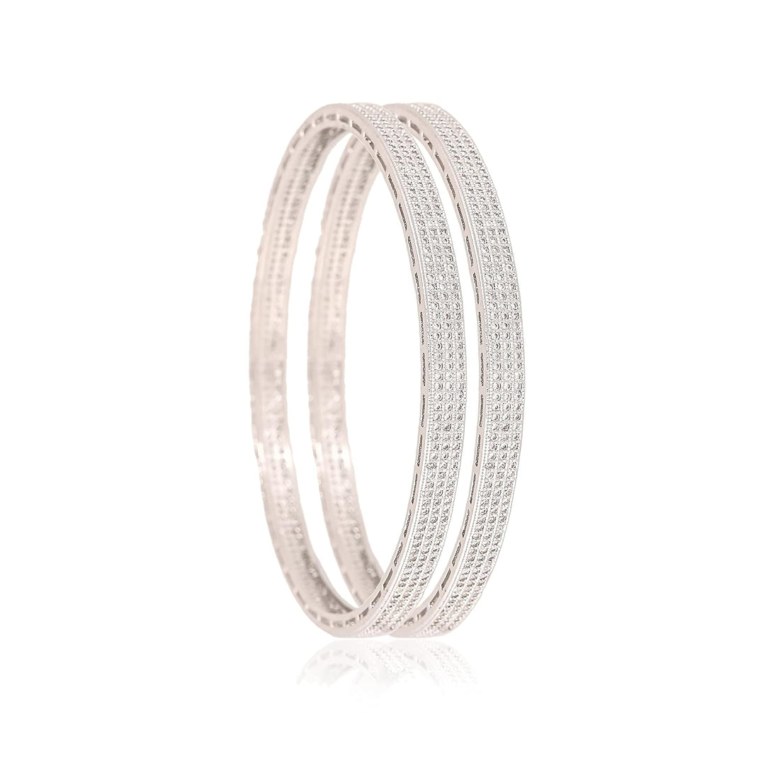 Silver Plated American Diamond Bangles Set | Silver Plated Single Line American Diamond Stone Chudi Bangles Set