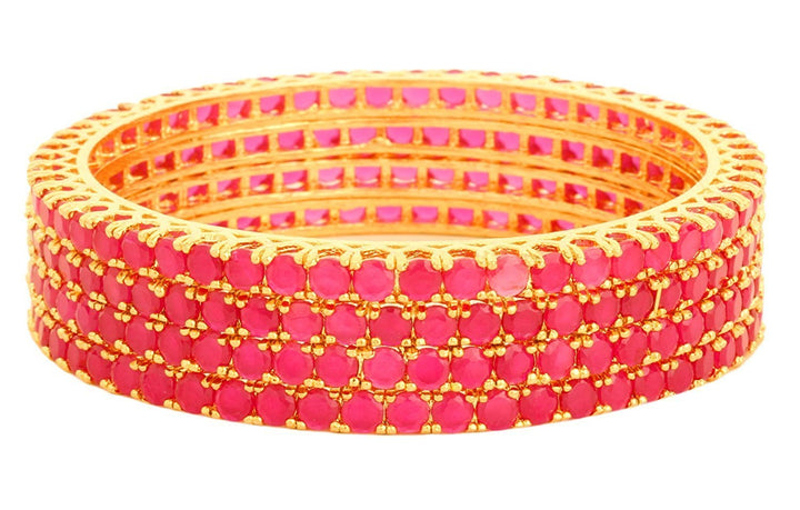 Gold Plated Red Ruby Bangles - Anniversary Set | Exquisite Gold Plated Red Ruby Bangles Set (Pack of 4)
