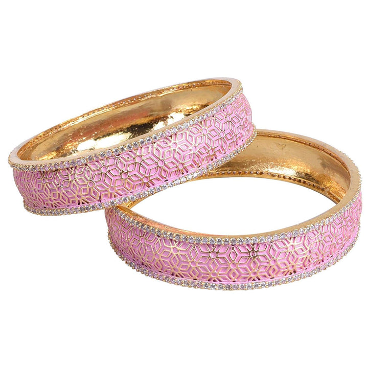 Gold Plated Pink Enamel Bangles | American Diamond ADCZ Gold Plated Pink Enamel Design Bangles