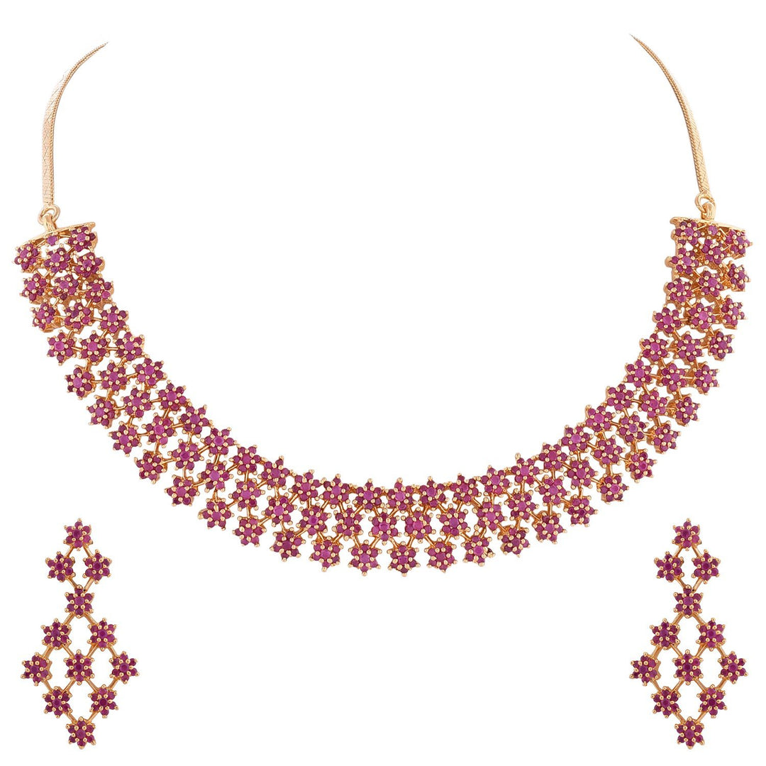 Gold Plated Diamond Wedding Necklace Set | Red American Diamond Wedding Necklace Set