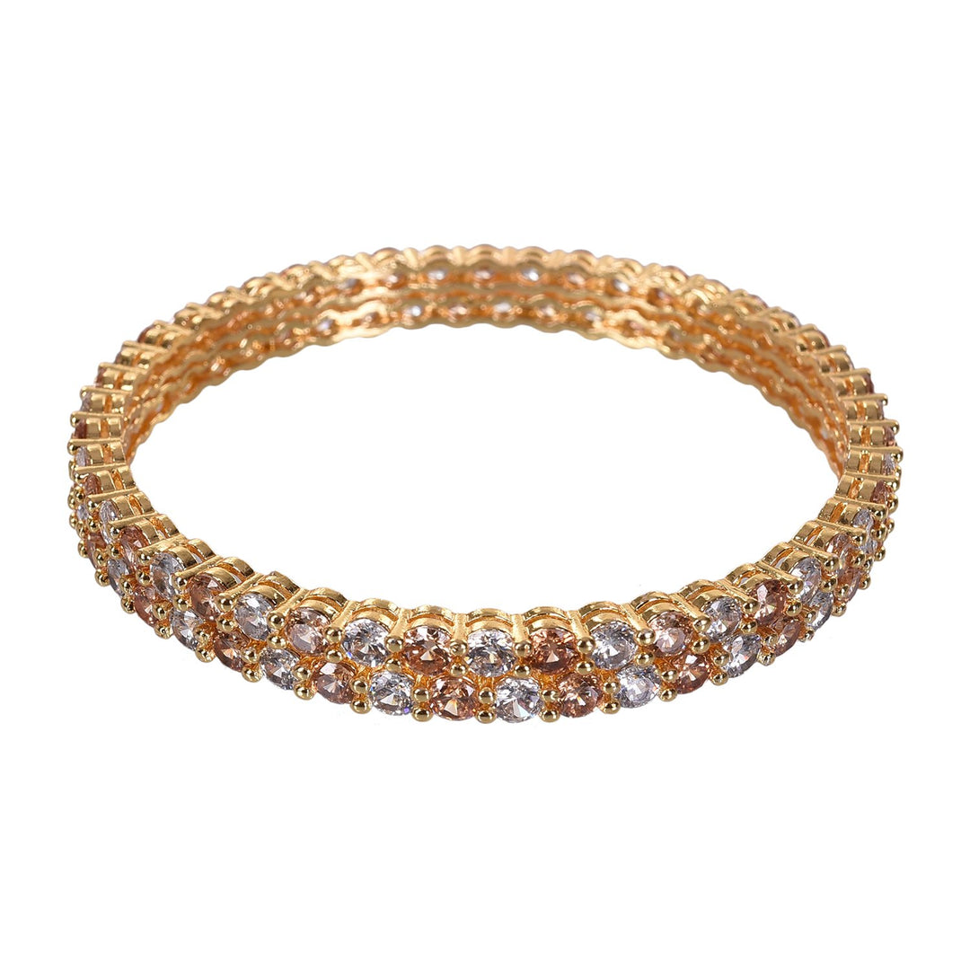Gold Plated Radiant Bangles with Cubic Zirconia - Size 2.1 | Gold Plated Golden White American Diamond Bangles