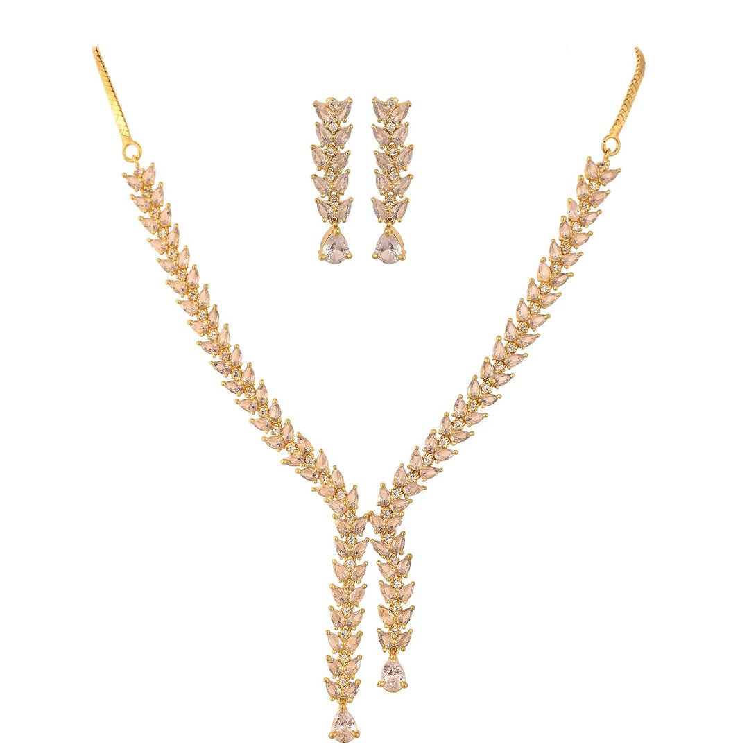 Gold Plated Necklace Set with Cubic Zirconia Stones | CZ Gold Plated Designer Necklace Set - Elegant