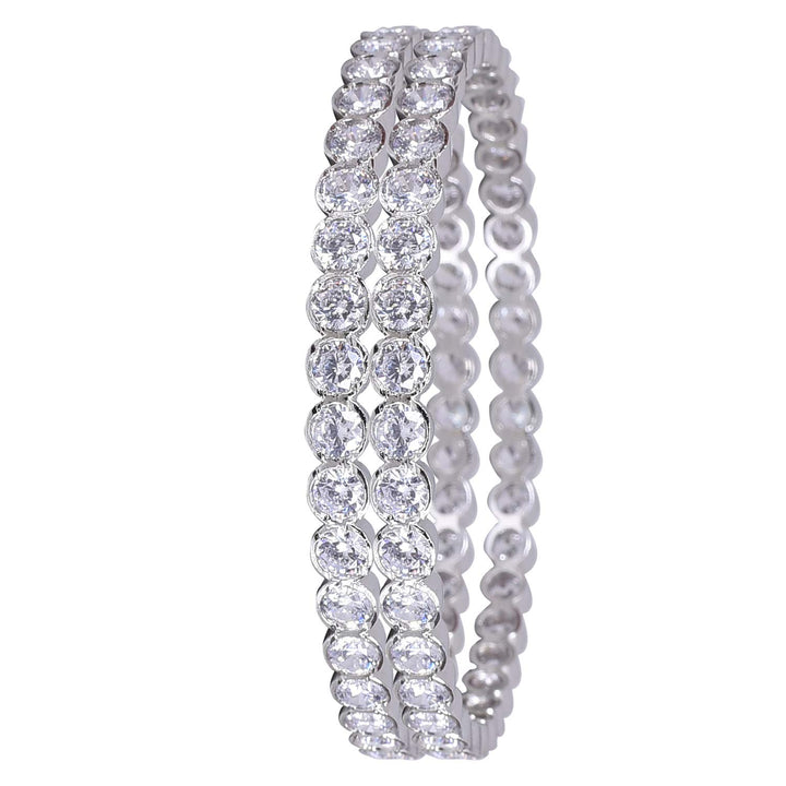 White Silver CZ Bangles Set - Brass, Size 2.8 | CZAD American Diamond Studded Silver Plated Bangles Set