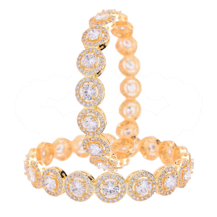 Gold Plated Diamond Bangle for Special Occasions | Gold Plated CZ American Diamond White Bangles Set
