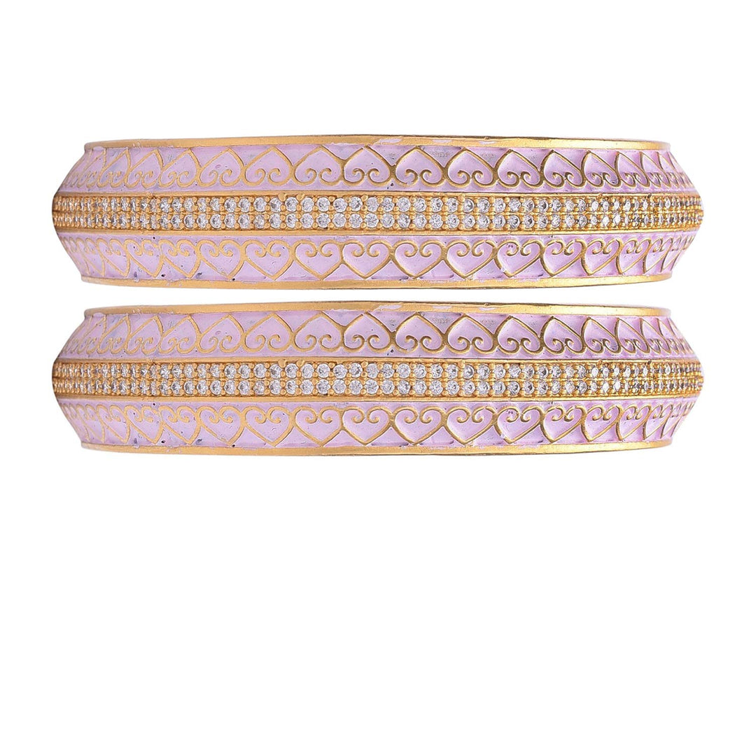 Gold Wedding Bangles with Pink Enamel | American Diamond CZ Gold Plated Pink Enamel Bangles