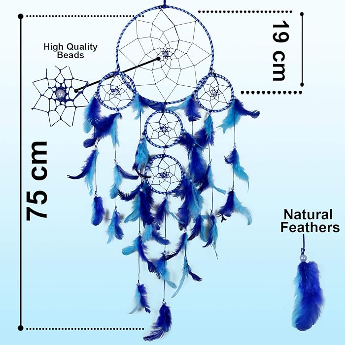 Blue Metal and Feather Dreamcatcher Wall Art | Blue Metal & Feather Dreamcatcher (75cm)
