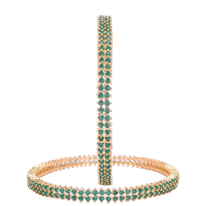 Gold Bangle Set with Green Stones | Glamorous Gold Plated Green Sleek Bangles