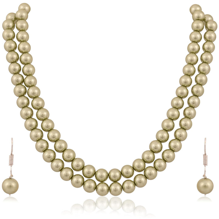 Imitation Pearl Double Strand Necklace Set with Earrings | Double Strand Imitation Pearl Set - Timeless Beauty