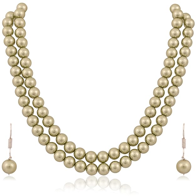 Imitation Pearl Double Strand Necklace Set with Earrings | Double Strand Imitation Pearl Set - Timeless Beauty