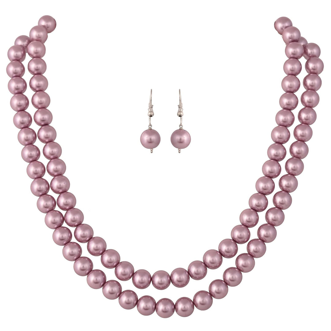 Imitation Pearl Double Strand Necklace Set with Earrings | Double Strand Imitation Pearl Set - Timeless Beauty