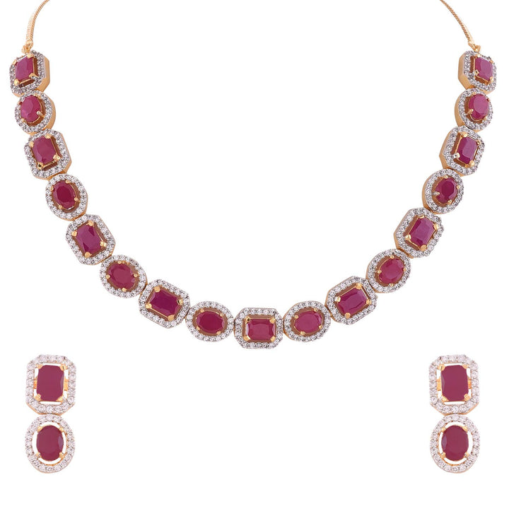 American Diamond Traditional Red Necklace Set | Red Necklace Pendant Set - Traditional Fashion