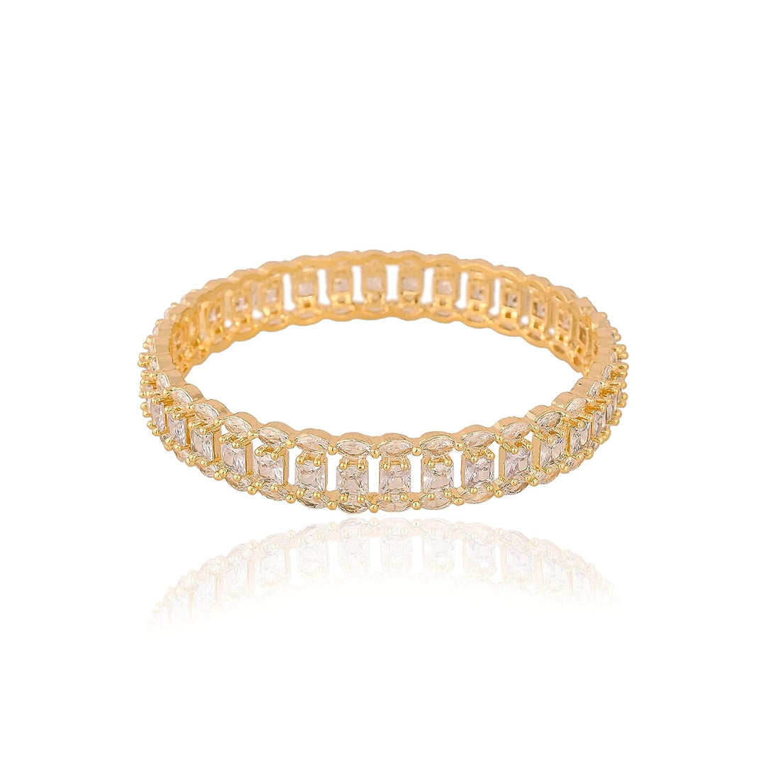 Gold Plated Diamond Bangle Set - Size 2.2 | Micro Gold Plated Stone Bangles - White Pink Mint