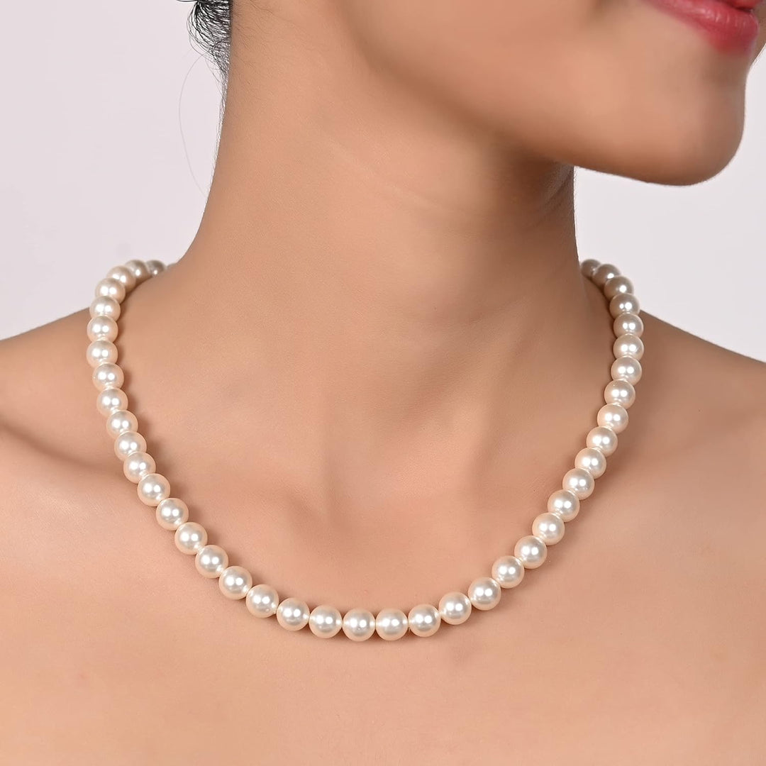 White Sea Shell Round Pearl Necklace | White Sea Shell Pearl String Beads - Classic Beauty