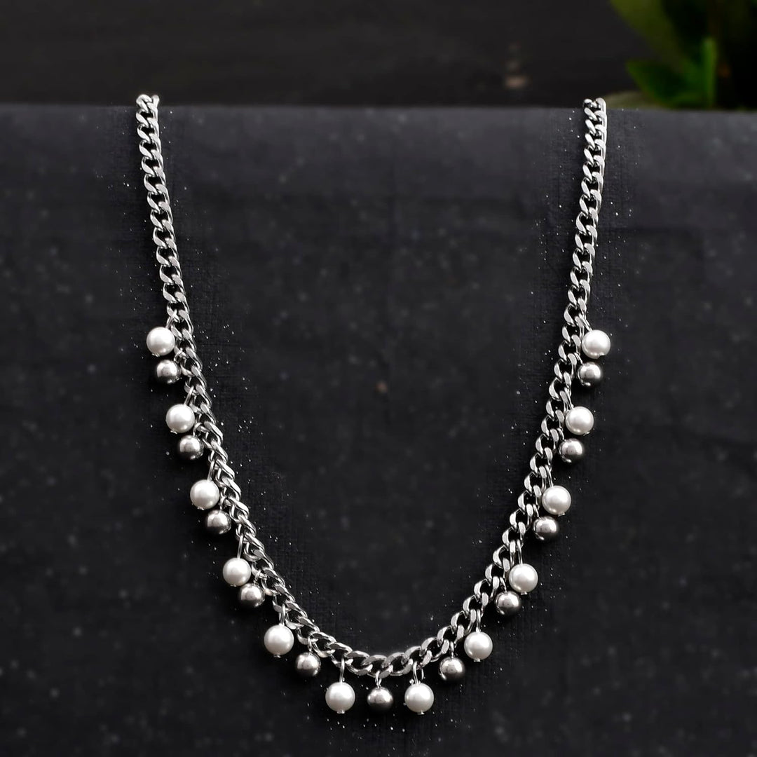 Pearls Silver Chain Necklace | Pearls Embellished Silver Chain
