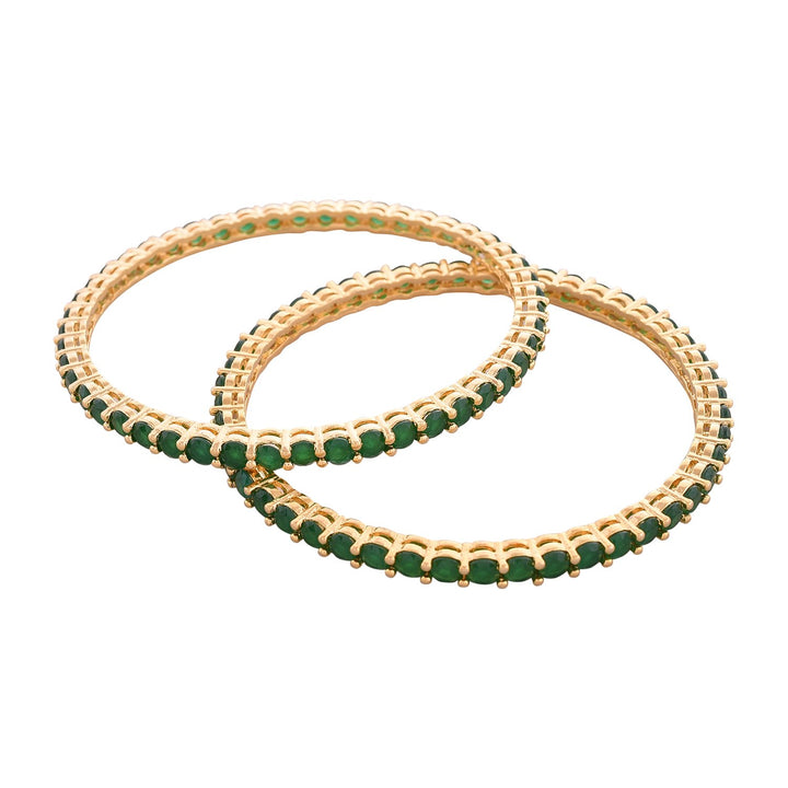 Emerald Green CZAD Bangles Set with Swiss Zirconia | Gold Plated Emerald Green American Diamond Bangles Set