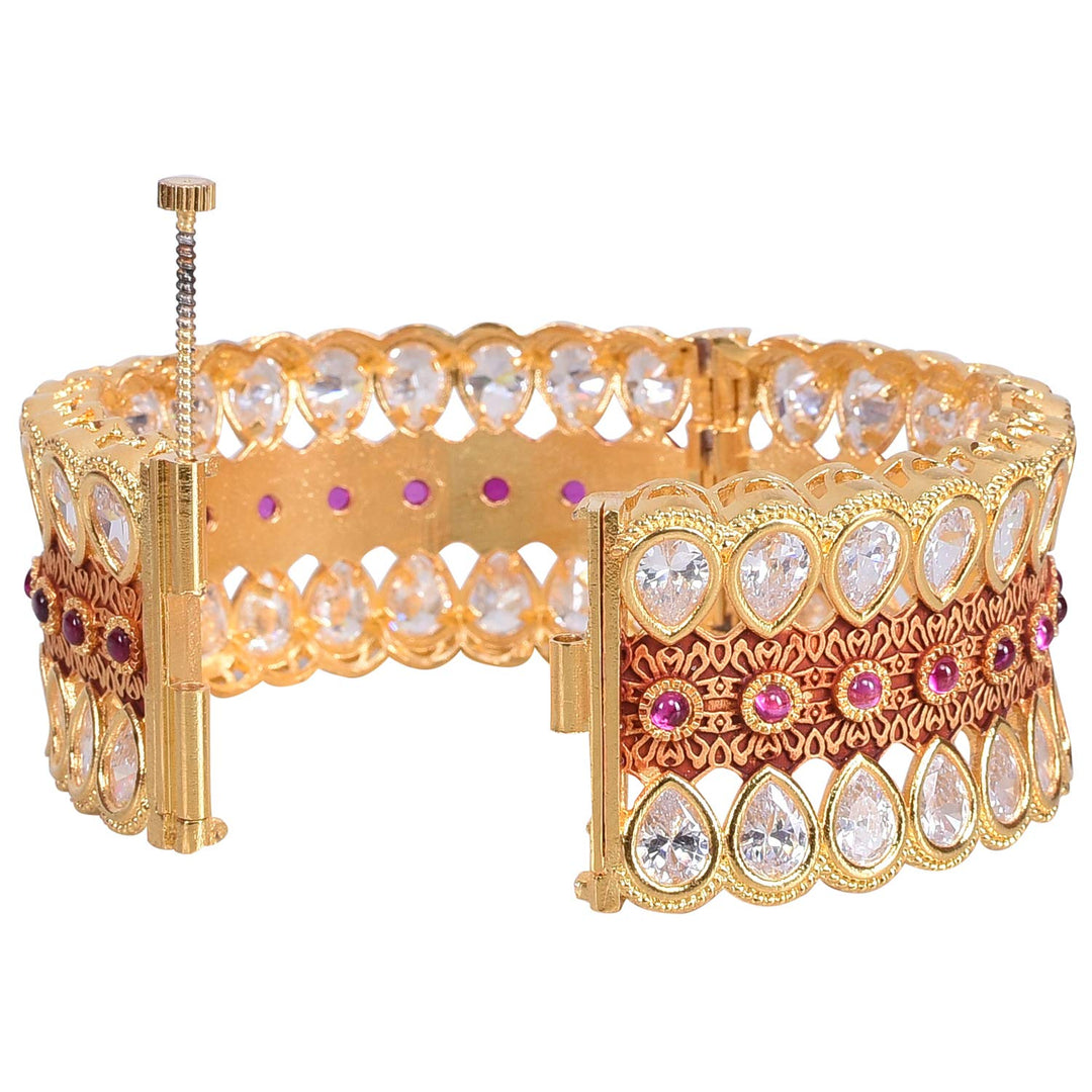 Gold Tone CZ Indian Wedding Bangles | Gold Tone CZ Zirconia Diamond Indian Bangles Set