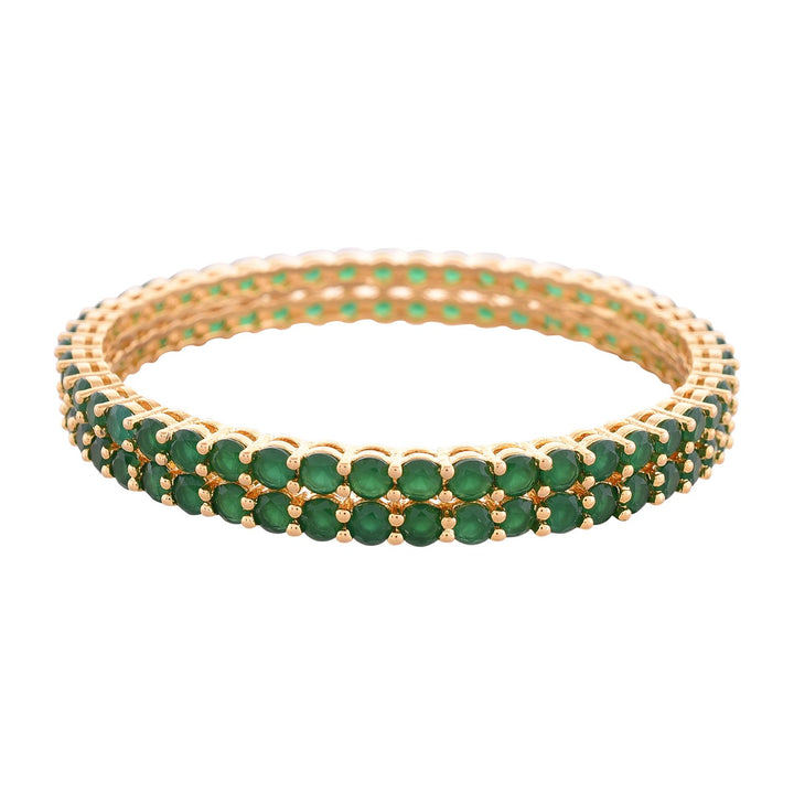 Emerald Green CZAD Bangles Set with Swiss Zirconia | Gold Plated Emerald Green American Diamond Bangles Set