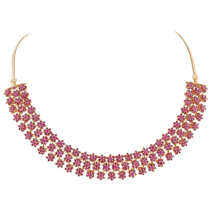Gold Plated Diamond Wedding Necklace Set | Red American Diamond Wedding Necklace Set