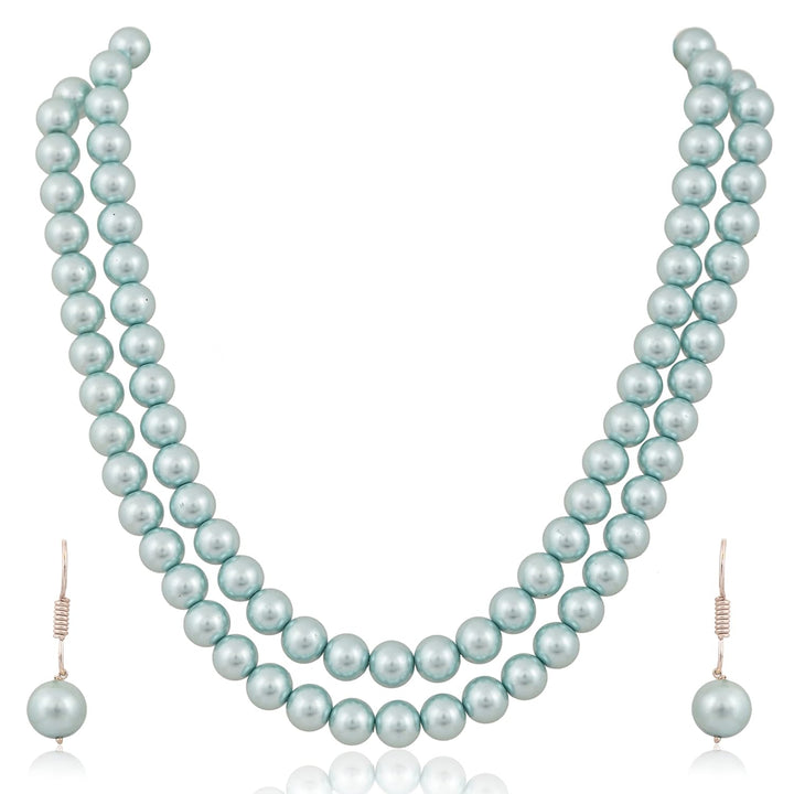 Imitation Pearl Double Strand Necklace Set with Earrings | Double Strand Imitation Pearl Set - Timeless Beauty