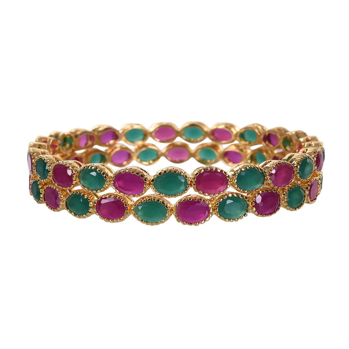 Gold Plated Bangles with Diamond and Gem Details | Ruby Red Emerald Green CZ Bangles - RV1940