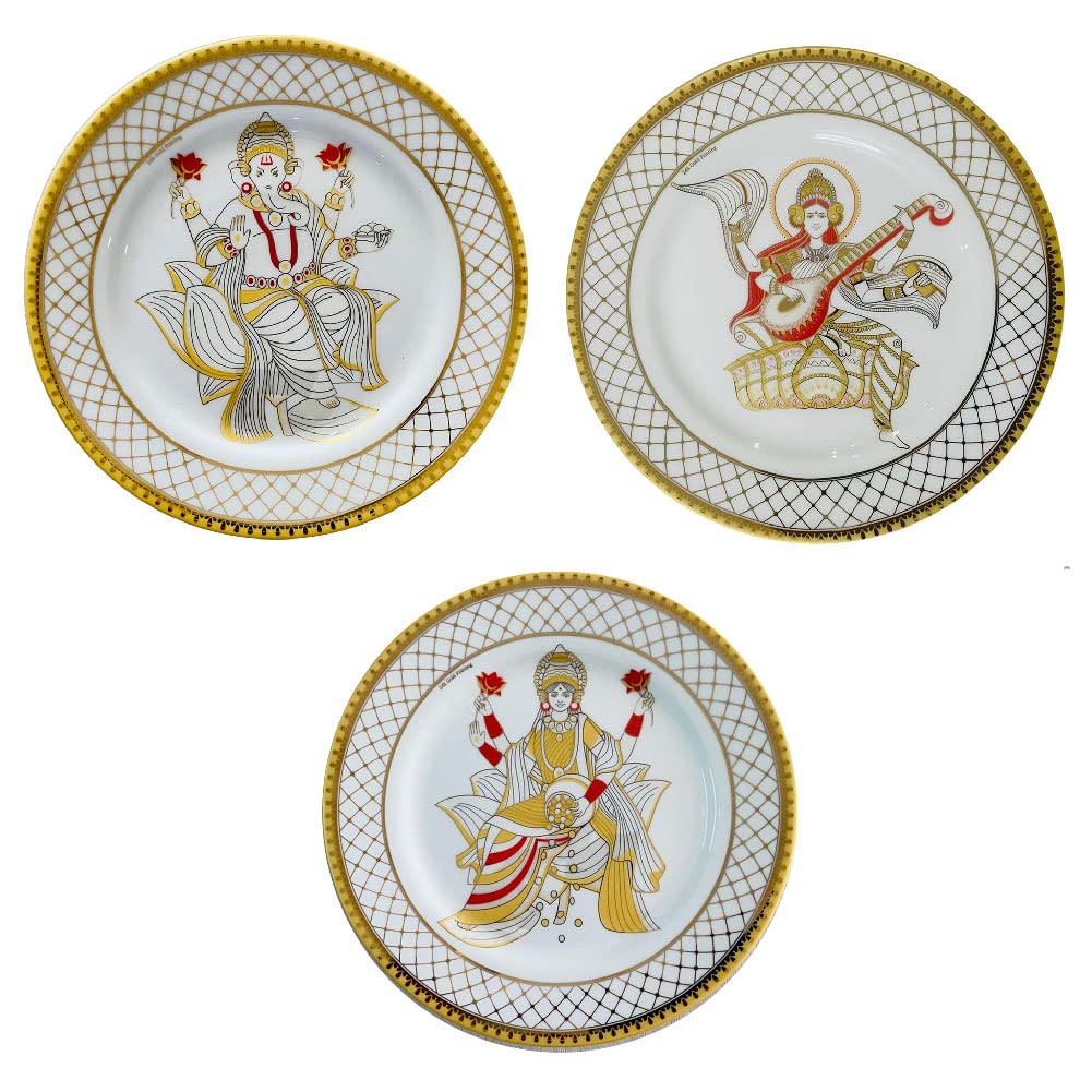 Wall Hanging Ceramic Plates with Modern Art God Figures | Wall Hanging Ceramic Plates 9" Set of 3