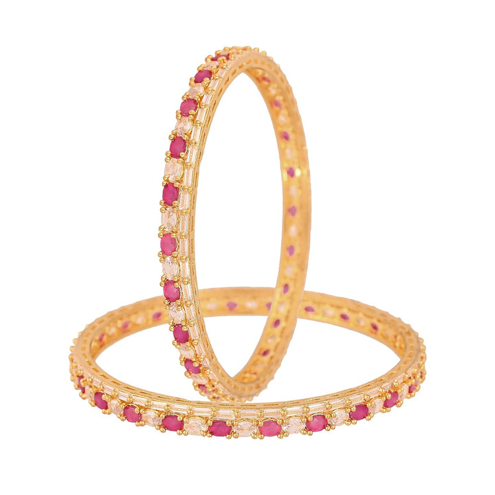 American Diamond Bangles Set | Micro Gold Plated Chudi Bangles - Mint Red White