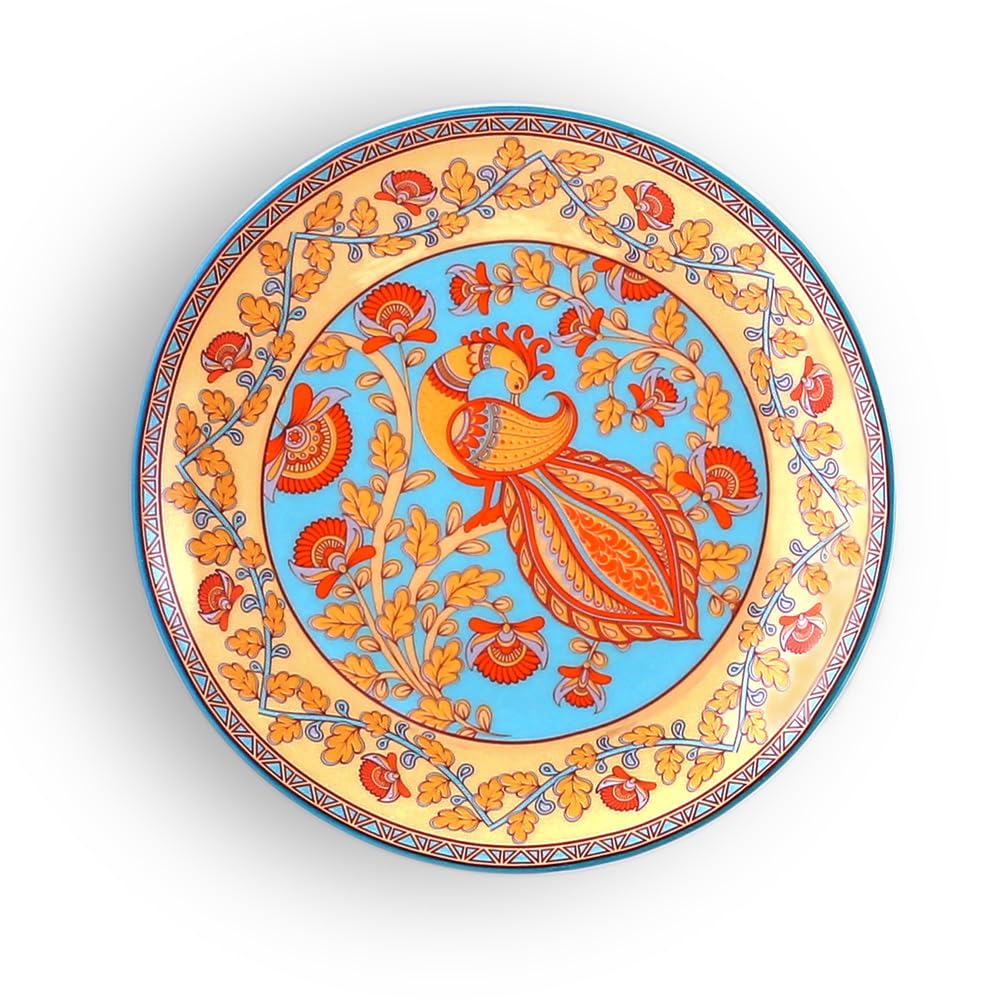 Ceramic Plate with Bird Print | Wall Hanging Bird Print Ceramic Plate 10" - Orange