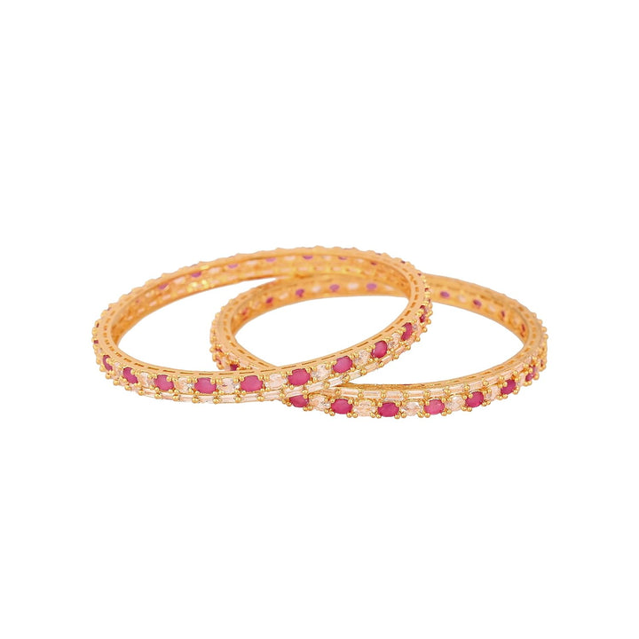 American Diamond Bangles Set | Micro Gold Plated Chudi Bangles - Mint Red White