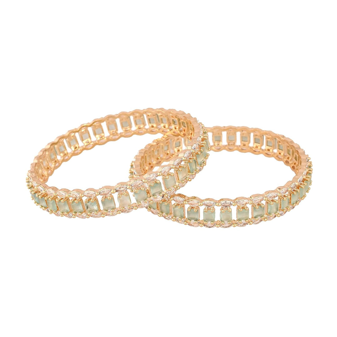 Gold Plated Diamond Bangle Set - Size 2.2 | Micro Gold Plated Stone Bangles - White Pink Mint