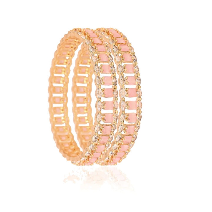 Gold Plated Diamond Bangle Set - Size 2.2 | Micro Gold Plated Stone Bangles - White Pink Mint