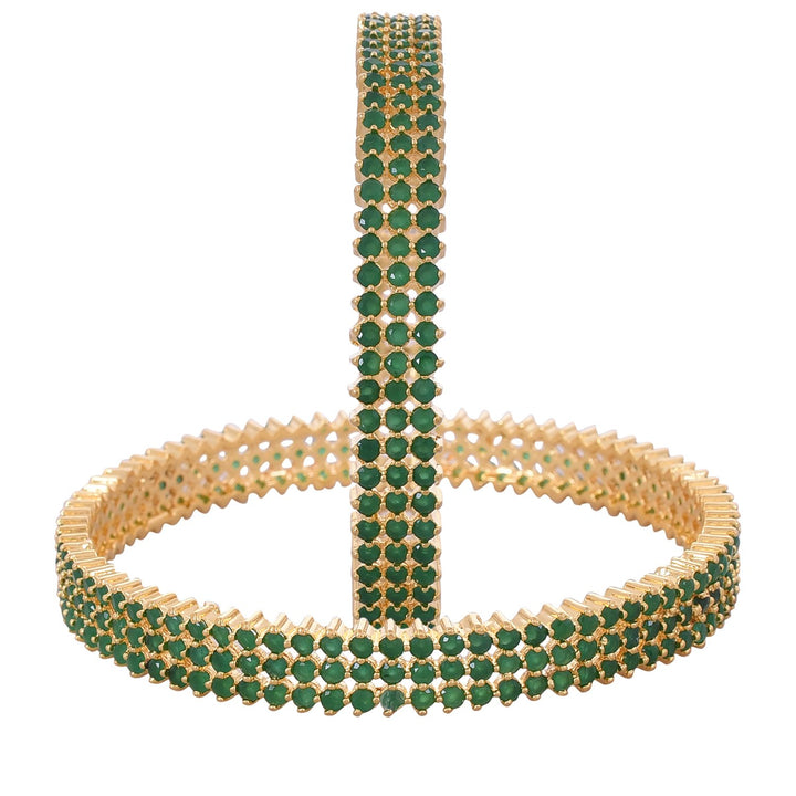 Gold Plated Emerald Green CZ Bangles for Women | Emerald Green CZ Bangles - Gold Plated Classics