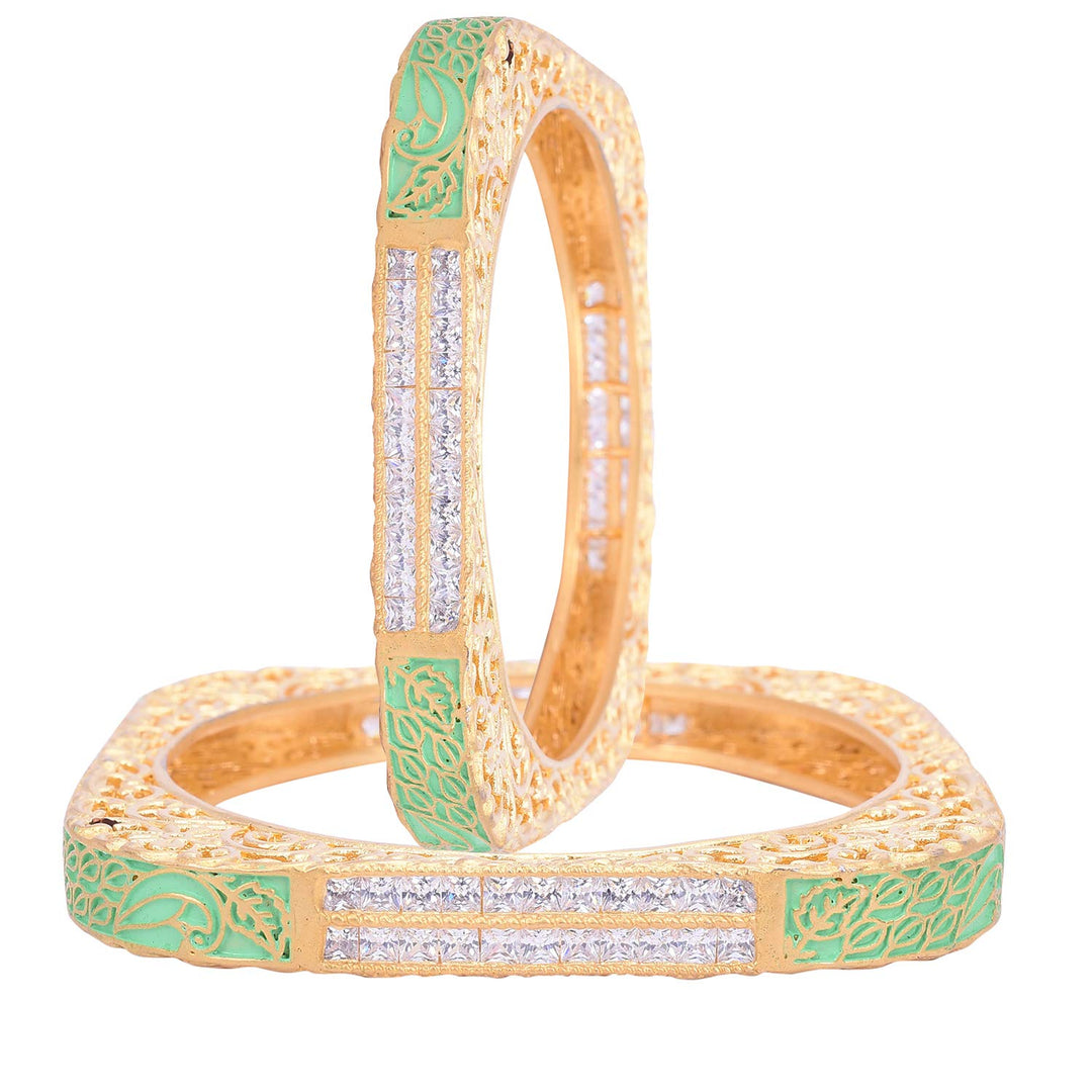 Gold-plated Green Mint Enamel Bangles | American Diamond Gold-Plated Mint Enamel Bangles