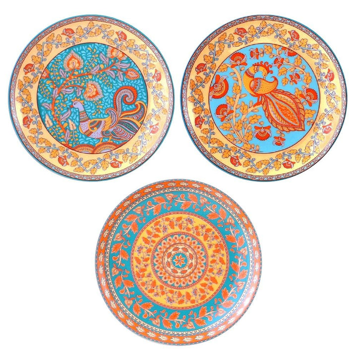 Set of 3 Vintage Floral Ceramic Plates | Wall Hanging Ceramic Plate 10" Set of 3- Multi Color