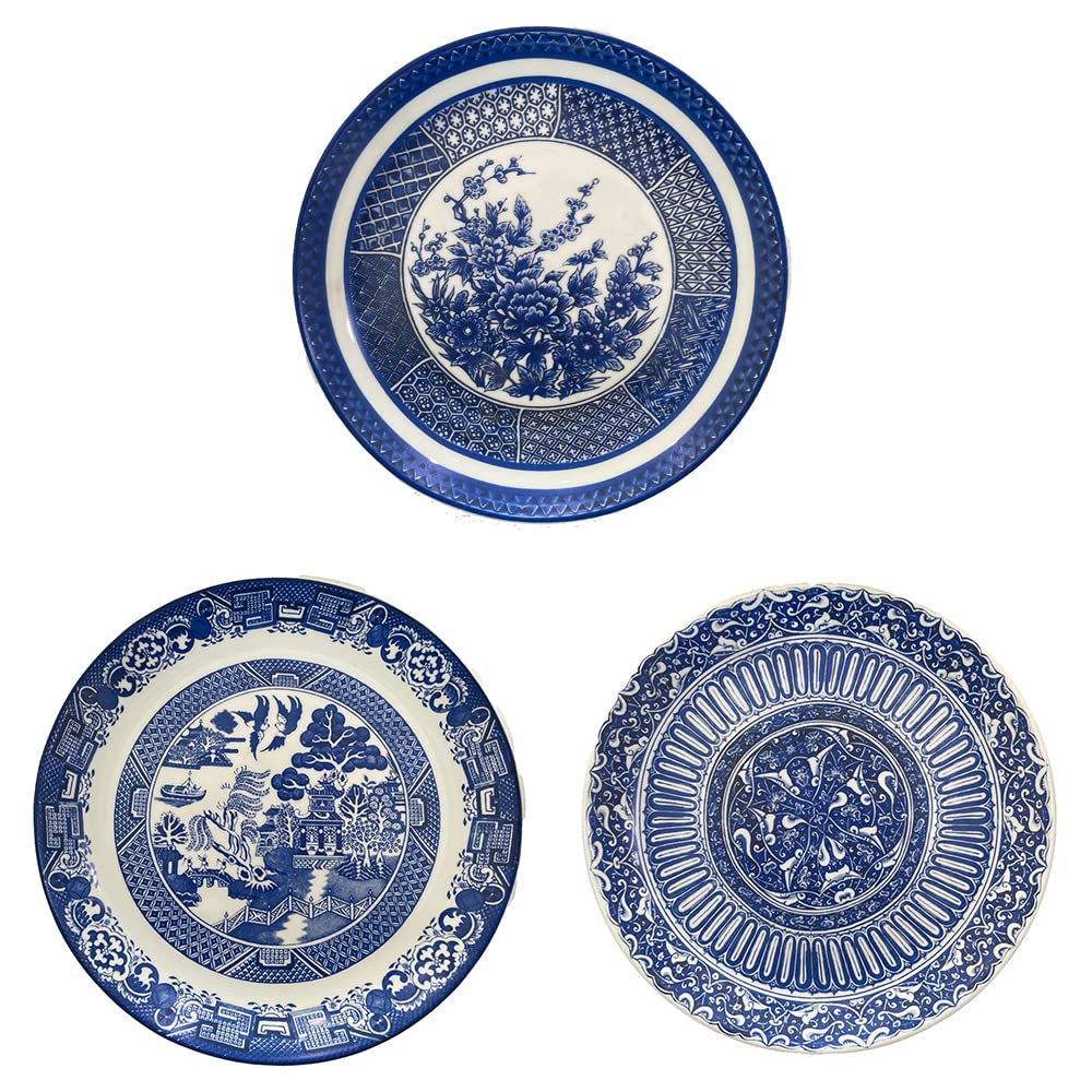 10-inch Scratch-Resistant Ceramic Plates Set | Wall Hanging Ceramic Plate 10" Set of 3 - Blue