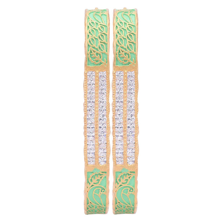 Gold-plated Green Mint Enamel Bangles | American Diamond Gold-Plated Mint Enamel Bangles