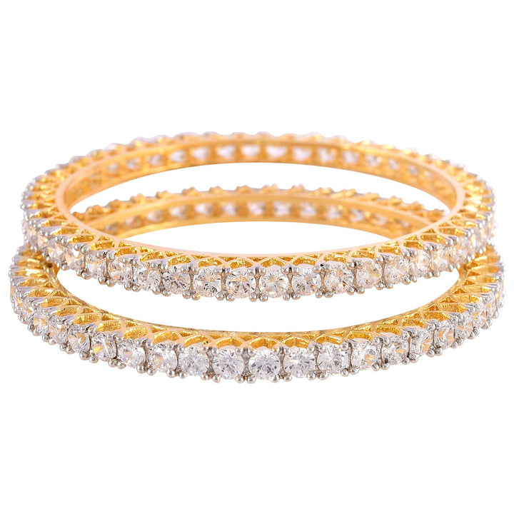 Swiss Cubic Zirconia Bangle Set for Women and Girls | Traditional CZ Bangle Set - Gold Tone RV785