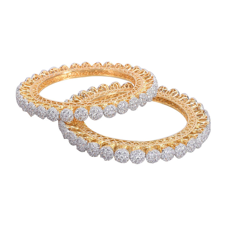 Gold Plated Brass Bangles with Swiss Cubic Zirconia | American Diamond Gold Plated CZ Diamond Pacheli Kada Bangles