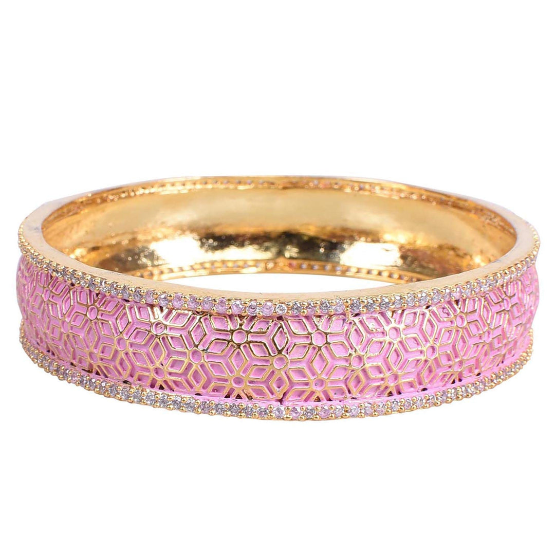 Gold Plated Pink Enamel Bangles | American Diamond ADCZ Gold Plated Pink Enamel Design Bangles
