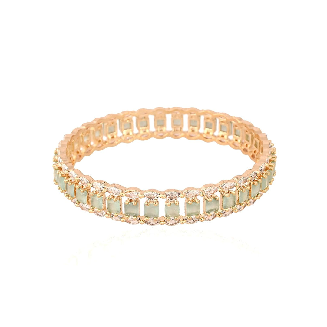 Gold Plated Diamond Bangle Set - Size 2.2 | Micro Gold Plated Stone Bangles - White Pink Mint